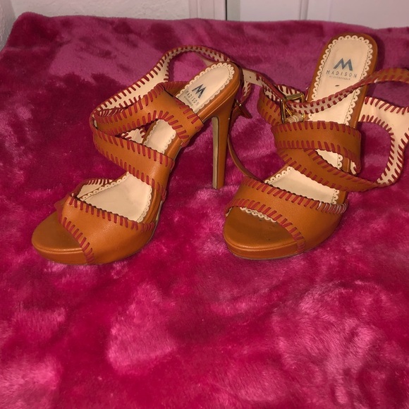 Orange & Brown Strappy High Heel - Picture 4 of 8